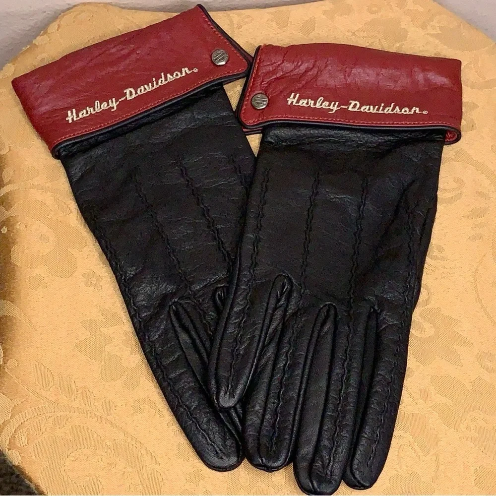 XL Womens Harley Davidson Motorcycle Soft Leather Gloves Embroidered